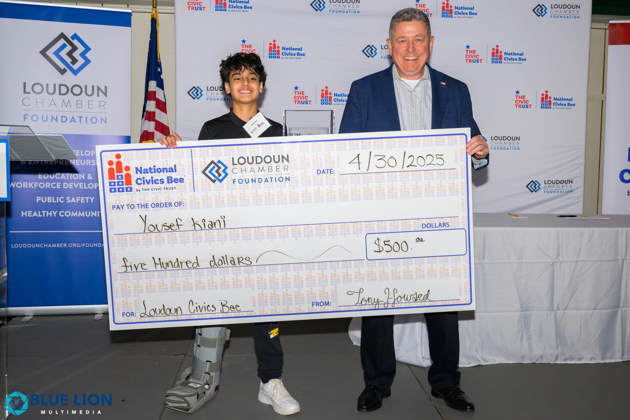 Yousef Kiani, 8th grader at J. Lupton Simpson Middle School, takes home top prize and will represent Loudoun at Virginia State Civics Bee in Williamsburg, June 7th 